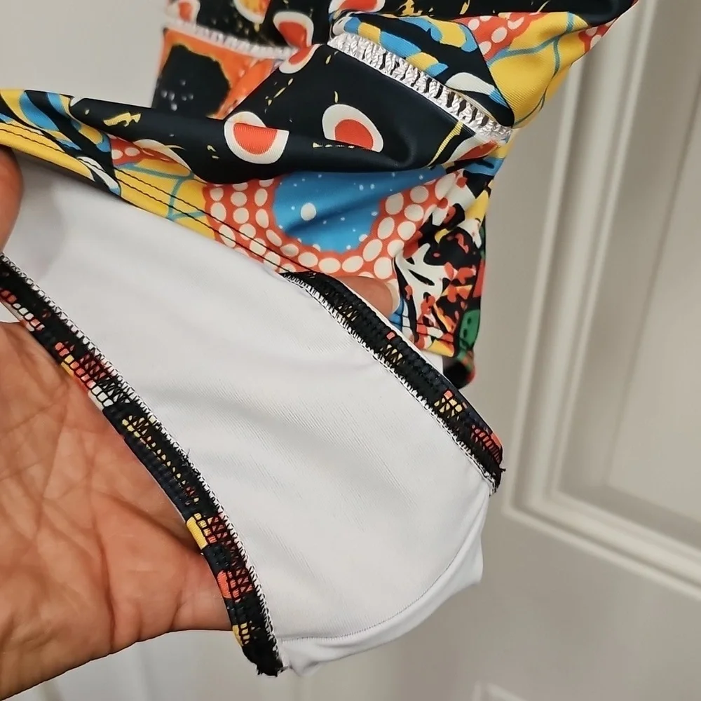 Swim, Summer, Vacation, Multicolor, Swimsuit, Beach, Bodysuit, Black, Orange